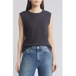 Faherty Sunwashed Slub Muscle Tank Washed Black Organic Cotton Womens Small